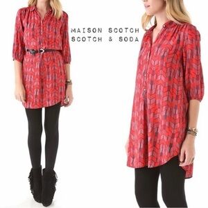 Scotch & Soda Women’s Red Black Bishop Sleeve Shirt Dress SZ Small